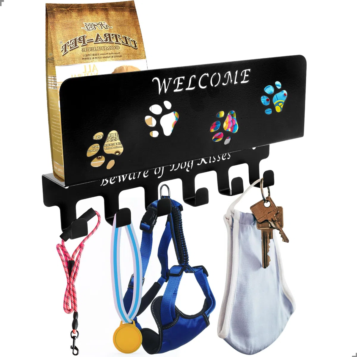 Porta Medaglie Running, Porta Chiavi da Muro per Casa con 6 Ganci, Ganci Appendiabiti da Parete, Portachiavi da Parete Moderno per Guinzagli Ingresso, Occhiali Sole, Regali per Gli Amanti Dei Cani