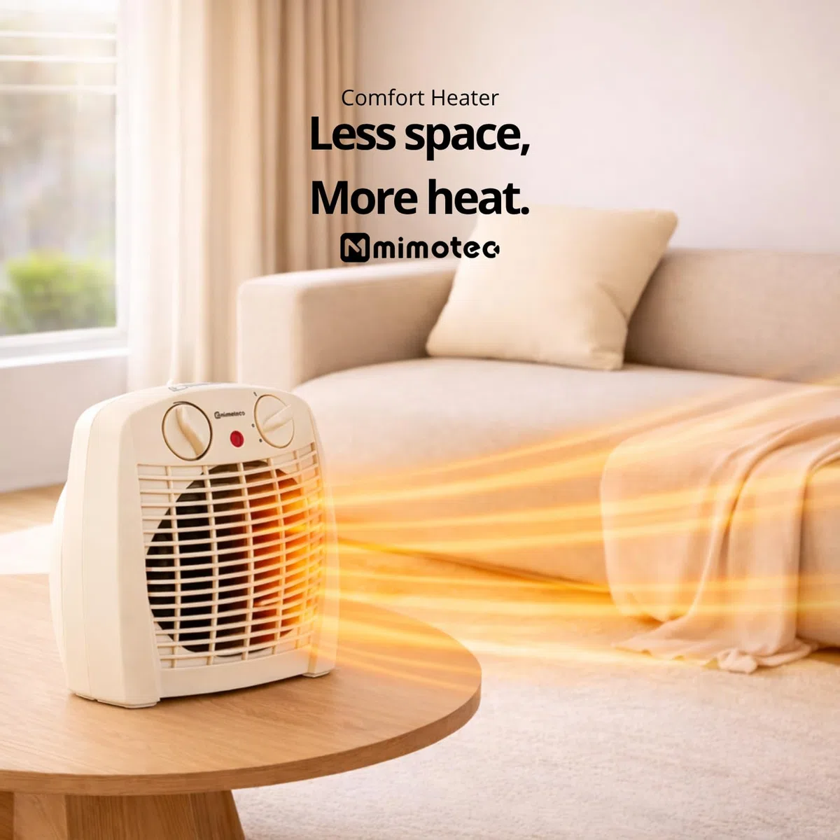 M Mimotec – Termoventilatore elettrico White Comfort 2000W Mimotec, riscaldamento portatile da pavimento, doppia potenza 1000/2000W, bassa rumorosità <53 dB, IP20, per ambienti fino a 20 m²