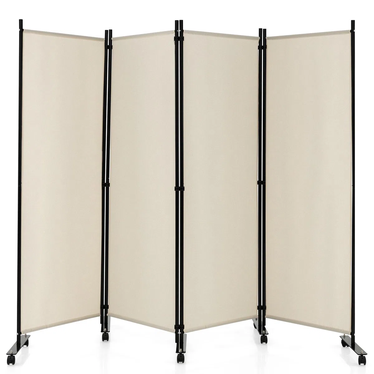 LIFEZEAL Divisorio a 4 Pannelli, Separè per Interno, Esterno, Paravento Mobile, Pieghevole, Parete Divisoria, Telaio in Metallo, con 10 Ruote, Protezione di Privacy, Separatore di Spazio (beige)