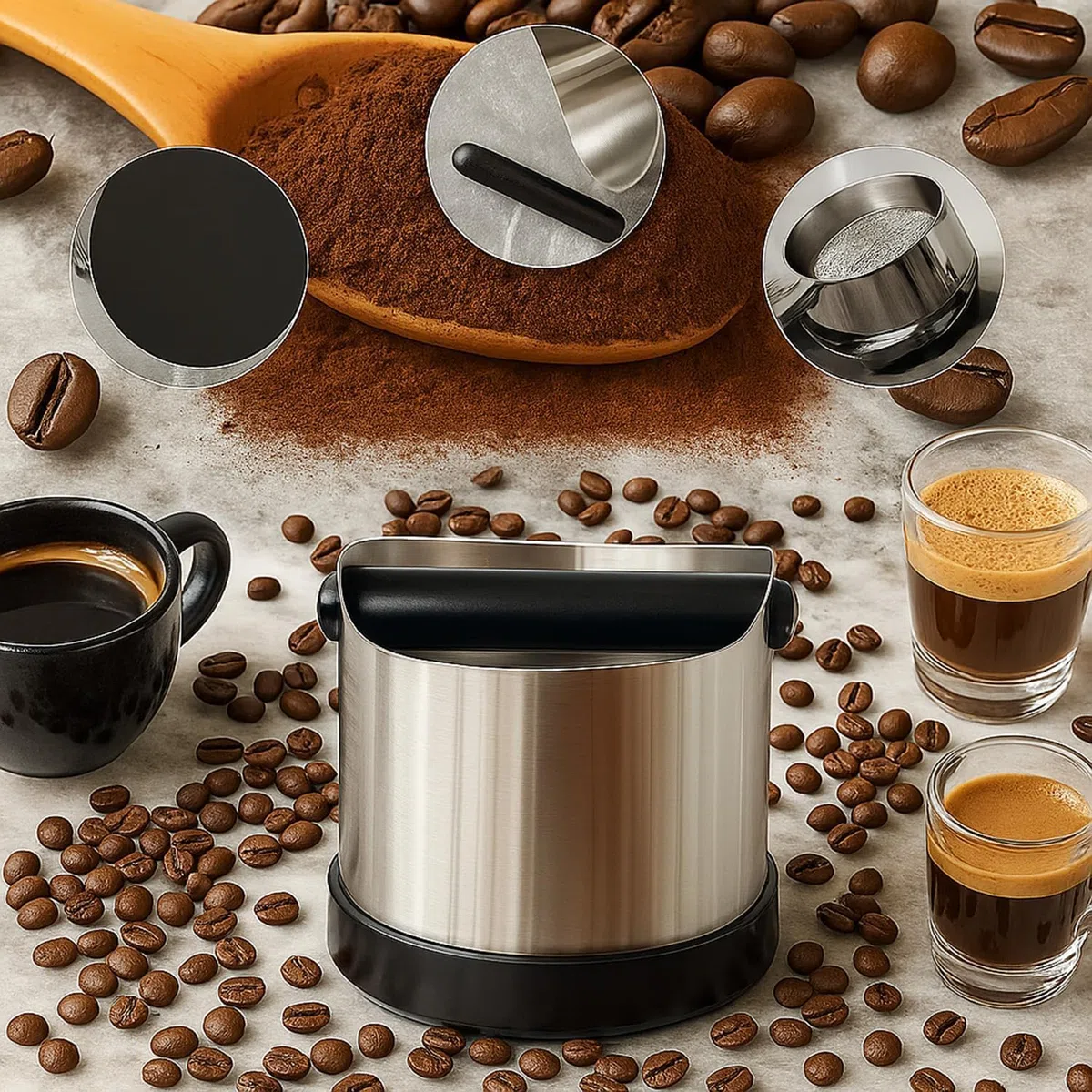 Contenitore per Caffè in Acciaio Inox,contenitore per Portafiltro,Contenitore per Caffè,Contenitore per Fondi di Caffè con Leva a Scatto Rimovibile,Adatto per Cucina,Ristorante,Ufficio,Caffè, 700 Ml