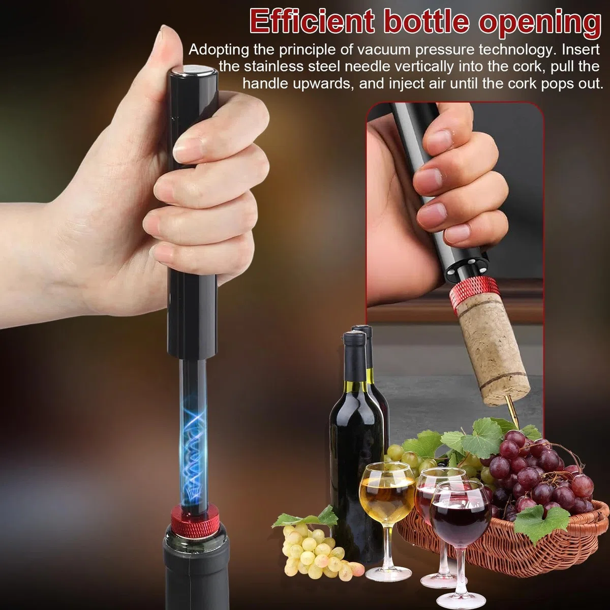 DEANKEJI Apribottiglie Vino Aria Compressa, Cavatappi di Vino Portatile Aria, Creativo Apribottiglie Cavatappi a Pompa, Pressione Dell'aria Cavatappi Professionale, per Casa, Bar, Matrimonio