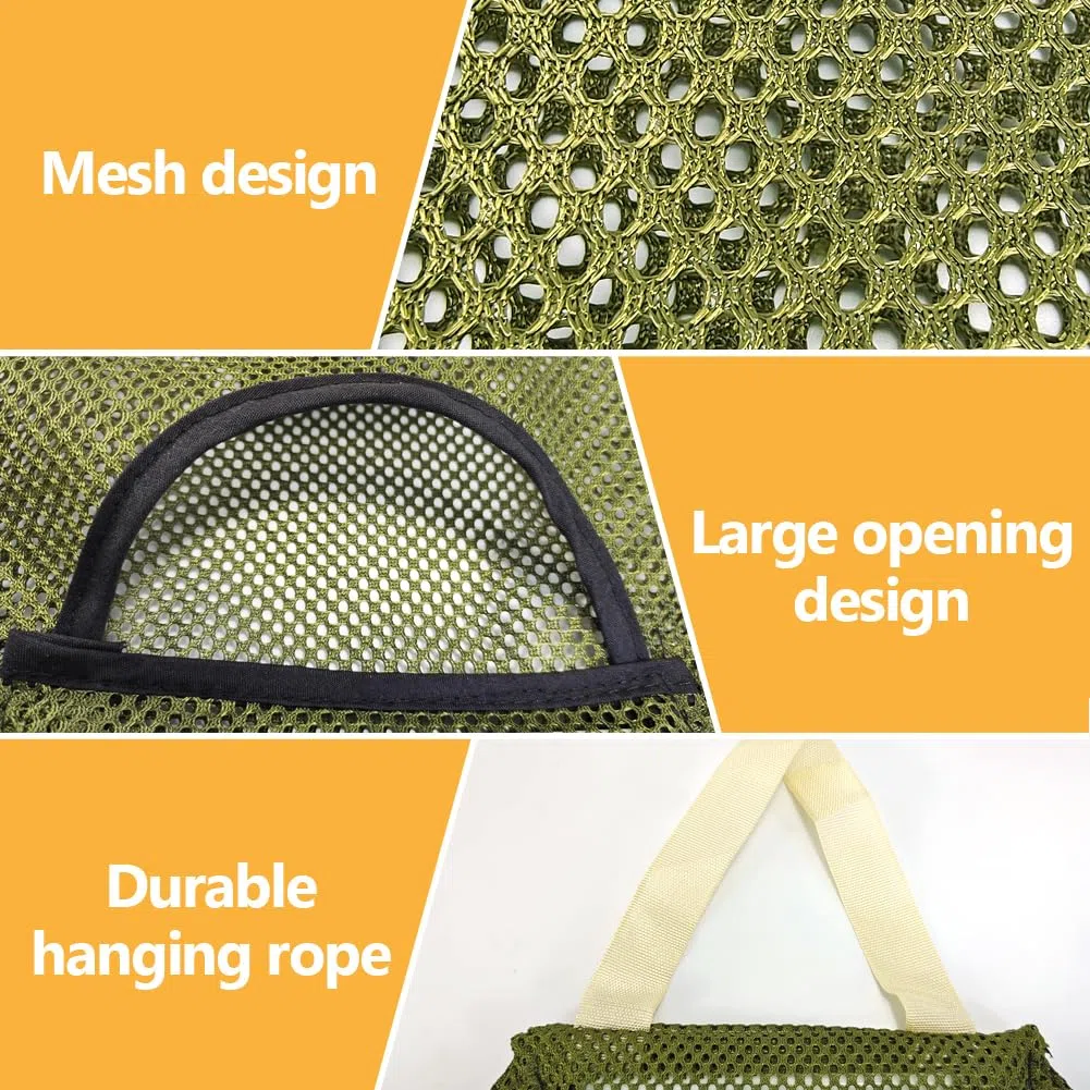 Porta Mollette Bucato da Esterno, 2 Pz Mesh U-Shaped Apertura Verde Scuro Peg Holder Ampiamente Applicare Vestiti Peg Bag per lavanderia Camera da letto Bagno, con 2 pz S-Shaped Hook