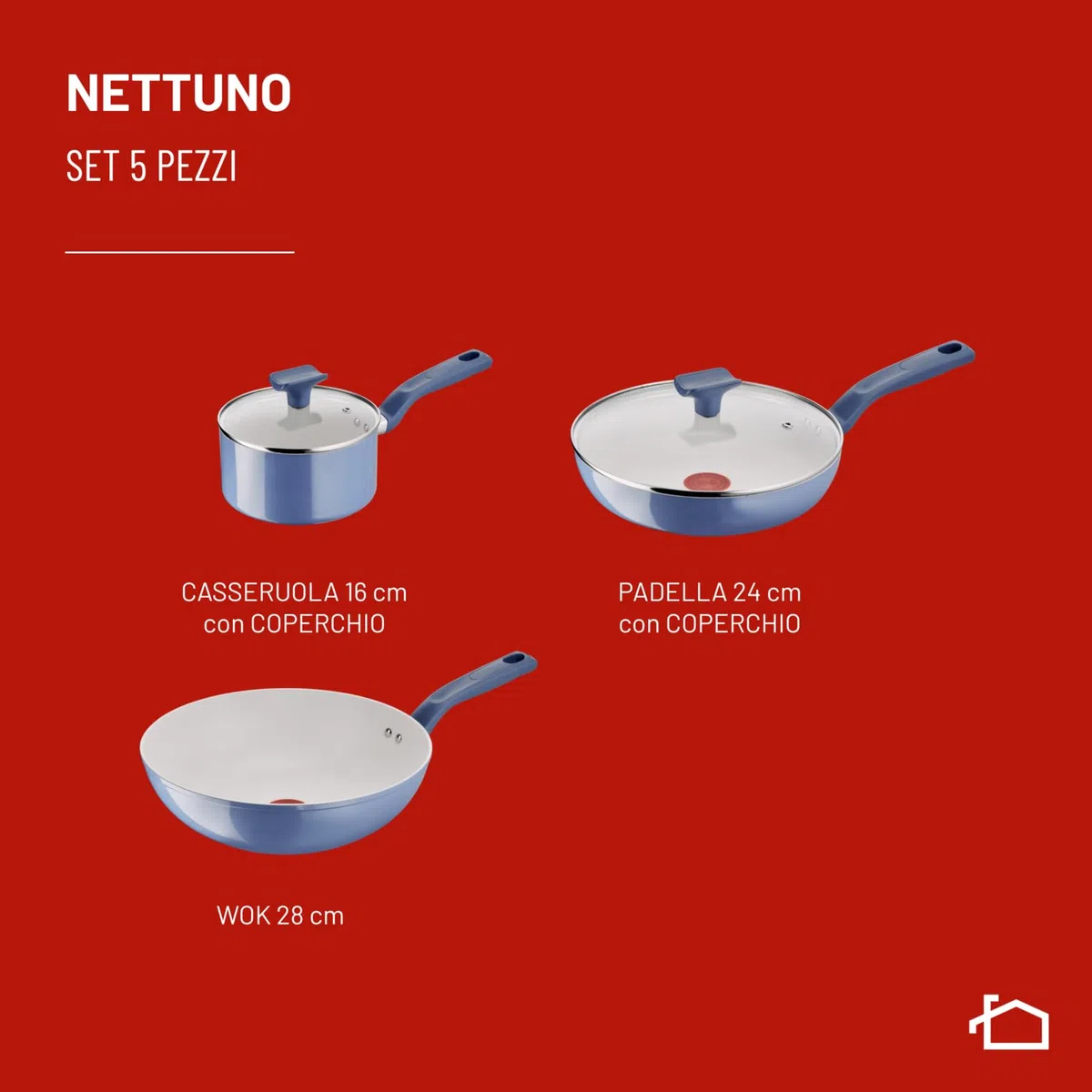 Lagostina Nettuno, Set 5 Pezzi, Rivestimento Antiaderente, Compatibile Con Induzione, 010288600005
