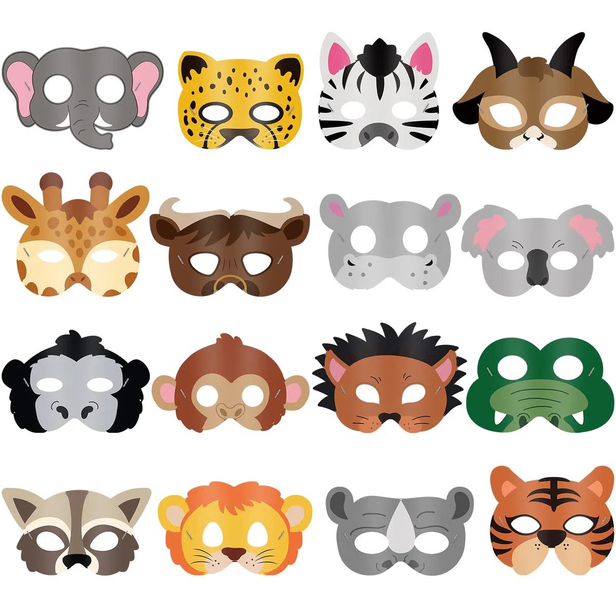 Blulu 16 Pezzi Maschere di Animali Bomboniere per Animali in Costume con 16 Diversi Volti di Animali per Fattoria Didattica dello Zoo Tema Jungle Safari Maschere di Halloween per Feste di Compleanno