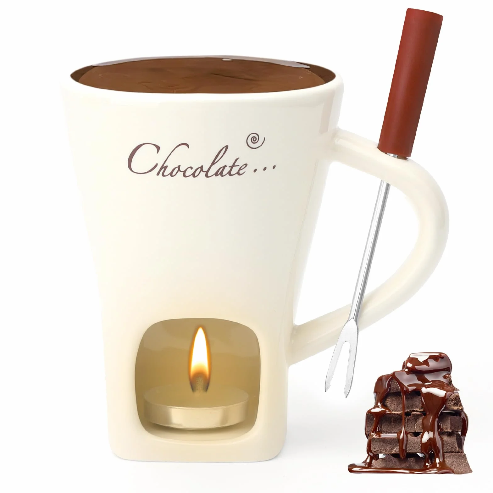 Set per fonduta di cioccolato in ceramica 130ML Tazza per fonduta di cioccolato con porta candele e forchette Set per fonduta di cioccolato Set per fonduta di cioccolato per cioccolato