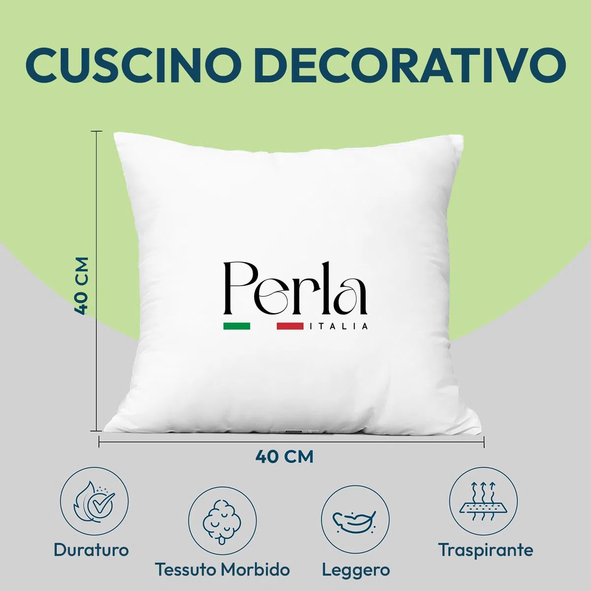 Perla Italia – Imbottitura Cuscini 40x40 Set 2 Pezzi – Interni Morbidi e Voluminosi 100% Poliestere – Antiacaro, Traspiranti, Lavabili – Ideali per Divano, Letto e Arredo Casa