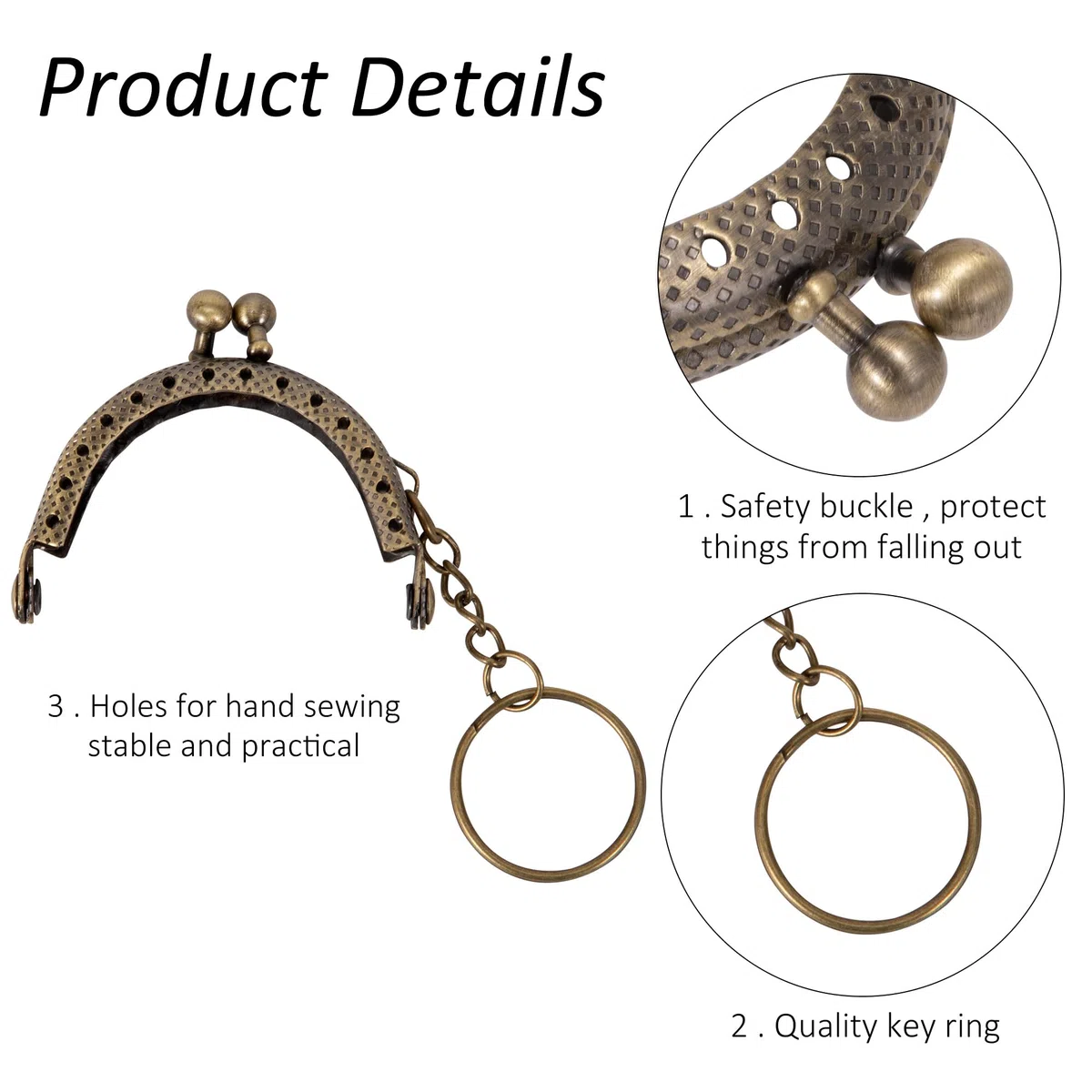 Chiusura a Telaio in Metallo retrò Portamonete Chiusura Semicircolari Bacio Blocco con Portachiavi per Fabbricazione di Borse DIY 10 Pezzi (Bronzo)