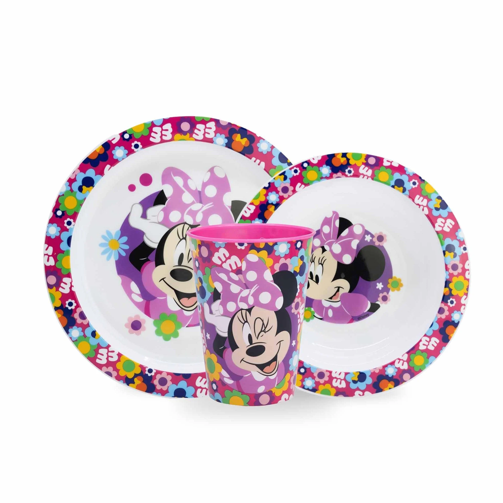 Stoviglie riutilizzabile Per Bambini, Set Piatti Asilo, Scoula, Set pappa con piatto, ciotola, bicchiere 260ml, piatti in plastica dura, Minnie