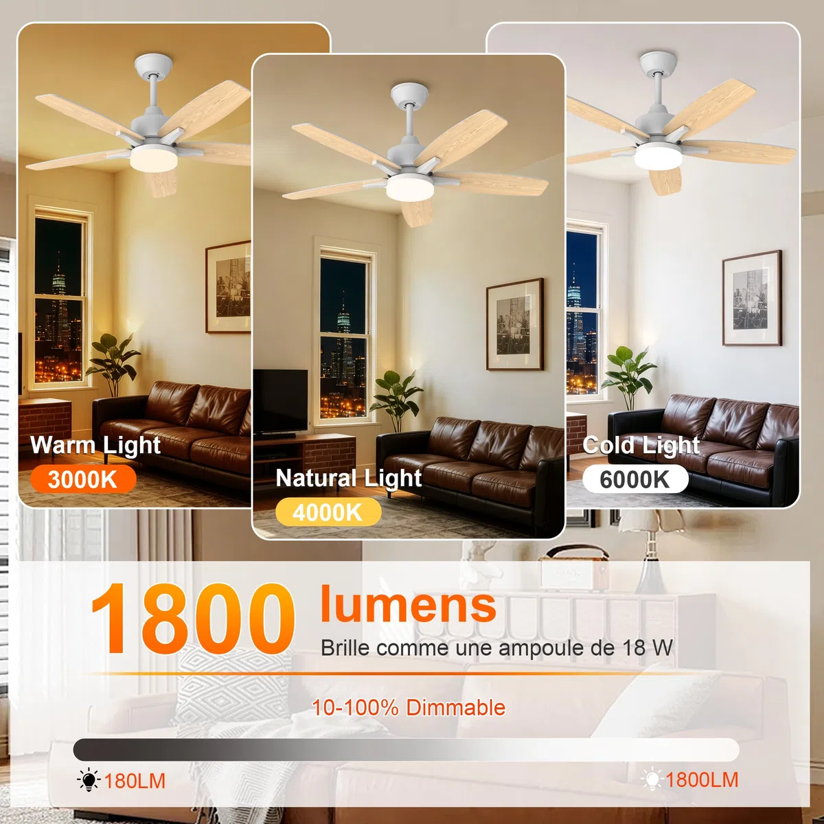 Ventilatore da Soffitto con Illuminazione 106 cm, Bifacciale Ventilatore da Soffitto Luce a LED e Telecomando 6 Velocità, Illuminazione LED Dimmerabile, motore DC silenzioso