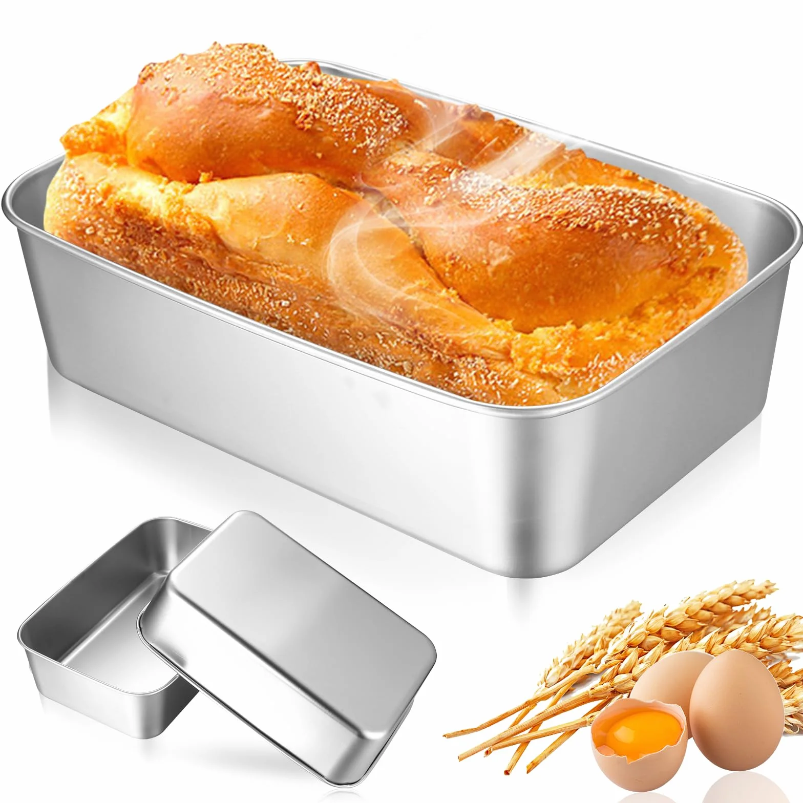 3 Pz Stampo Plumcake, Teglia per Panes Acciaio Inox, Teglia Forno Rettangolare, Stampo Pane in Cassetta Antiaderente per Toast Dessert Torta(22 x 15 x 6 cm)