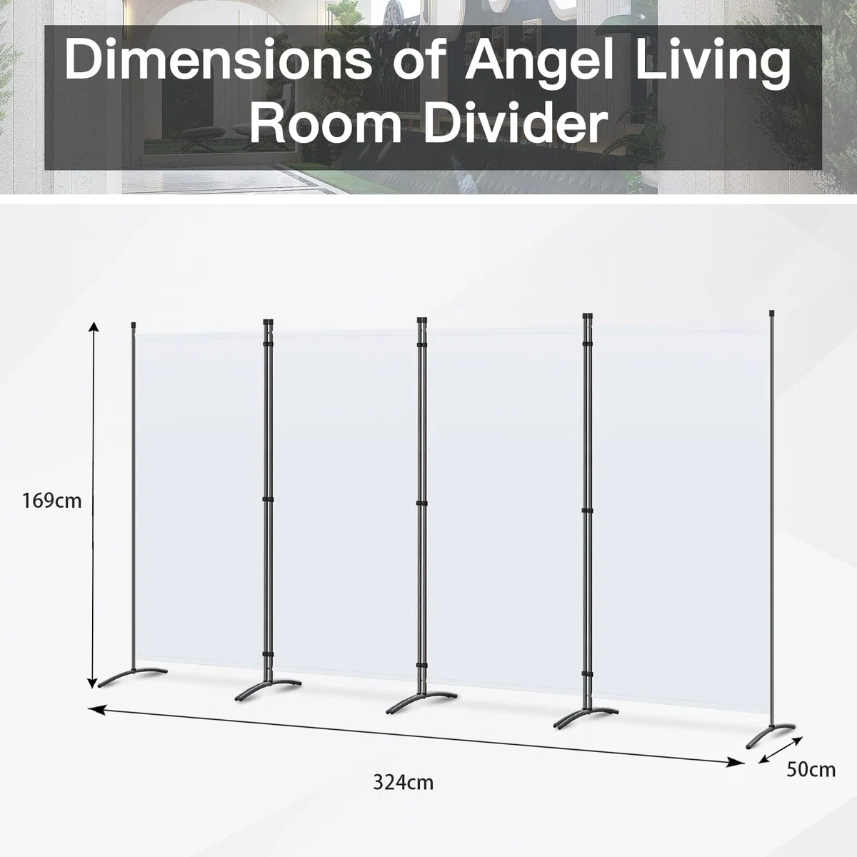Angel Living Grande Paraventi a 4 Pannelli, Elegante Decorazione, Divisorio Pieghevole, Divisorio, 333X170 cm (Bianca)