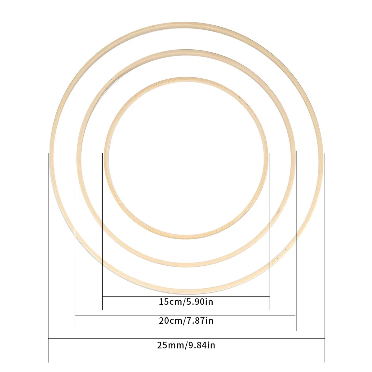 12 Pezzi Anelli a Cerchio in Legno di Bambù, Cerchi Legno per Decorazioni Fai da Te, Ghirlande, Acchiappasogni Artigianato - 15/20/25cm