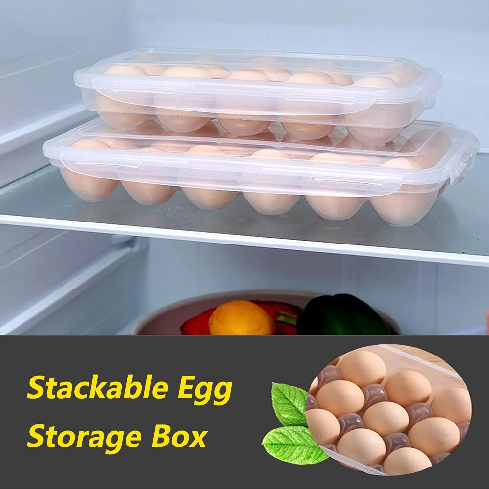 2 Pezzi Contenitore per Uova, Vassoio per uova, Portaoggetti per Uova, Scatola Porta Uova, Custodia in plastica per uova, con Coperchio, 18 Griglie, per Conservare Le Uova (Trasparente)