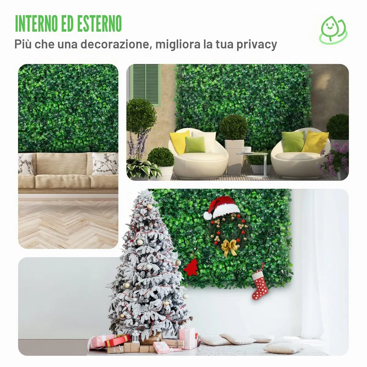 VEVOR 24 Pezzi Artificiale Pannello da Siepe di Bosso, 50,8 x 50,8 cm, Siepi Artificiali, Recinzione Artificiale Bosso, Edera Finta Effetto Realistico Decorazione Plastica Verde, Spessore da 4 cm