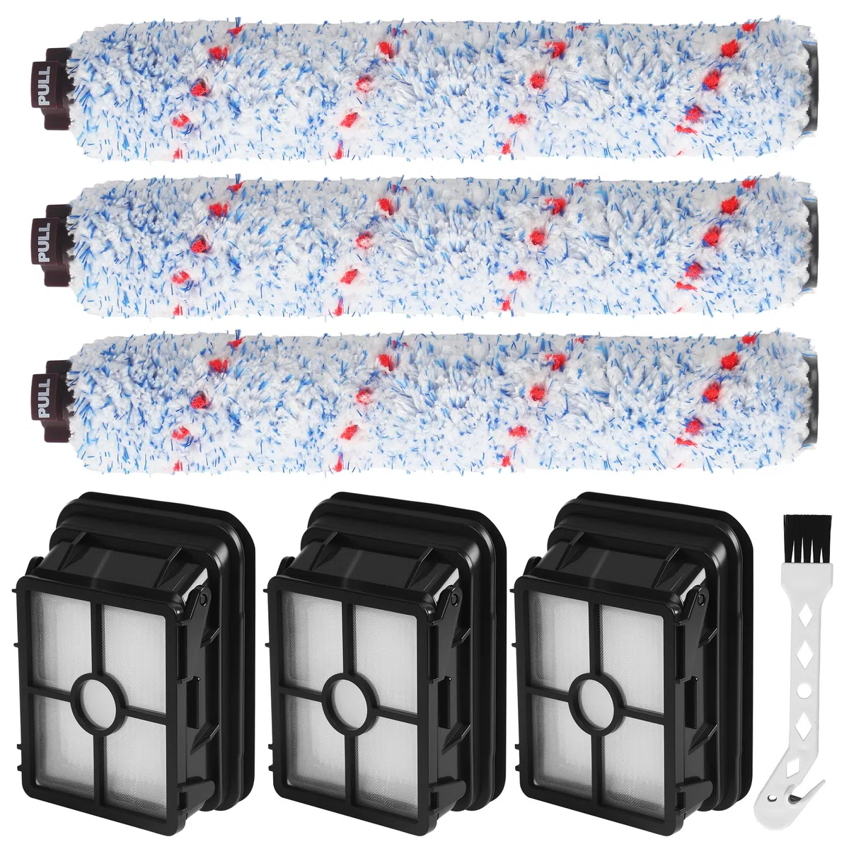 Fictezlove Accessori per Bissell Crosswave 3 in 1,3 Spazzole a Rullo e 3 Filtri di Ricambio e 1 Spazzola per Aspirapolvere Bissell CrossWave 17132 2225N 1785 1866F 1868F 2303 2306A 2306 Series