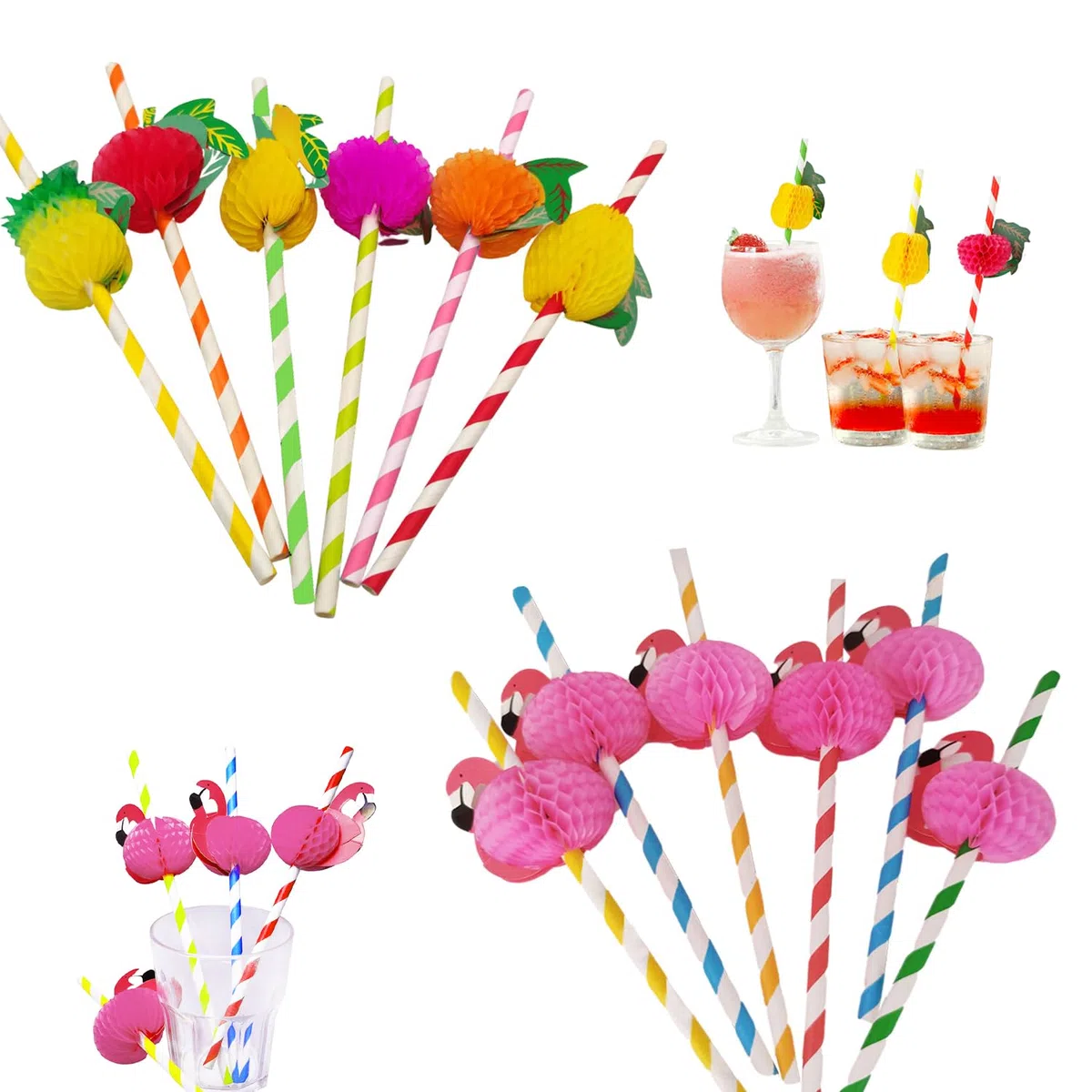 60 cannucce divertenti hawaiane per cocktail party – frutta 3D, fenicottero, carta usa e getta per decorazioni tropicali, bevande fredde, succhi di frutta