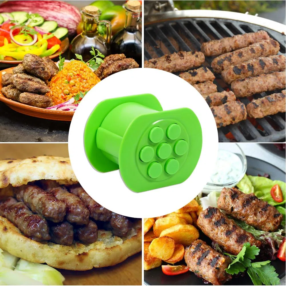 Cevapcici Presse - Cevapcici Maker, 7 fori Hot Dog Maker, Macchina manuale Cevapcici per salsicce fatte in casa (verde)