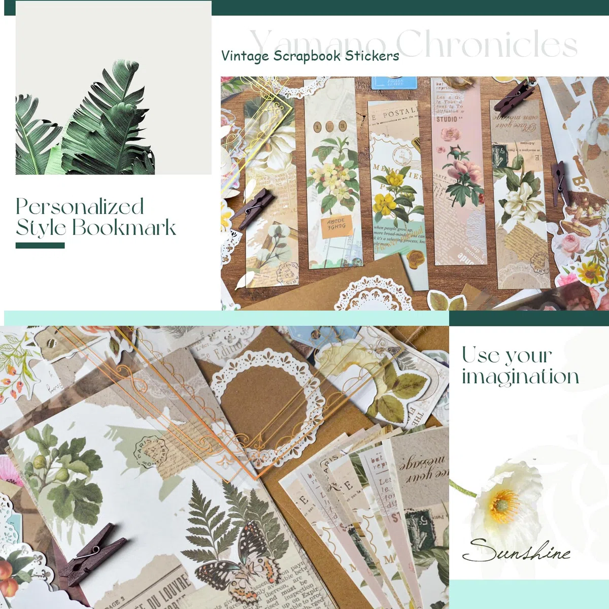 CMBPNNGS 502 Pezzi Scrapbooking Kit Vintage Stickers Bullet Journal Piante Animali Notizie Universo Adesivi con Accessori per Regalo Fai da Te Scrapbook Journaling