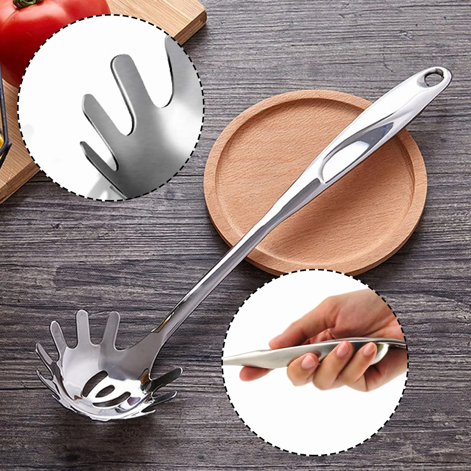 Acciaio Inossidabile Pinza per Pasta, Cucchiaio Servispaghetti, Cucchiaio di Pasta Server Forchetta, lavabile in lavastoviglie, Per Cuocere Pasta, Spaghetti, Insalate, Carni Alla Griglia (34.3cm)
