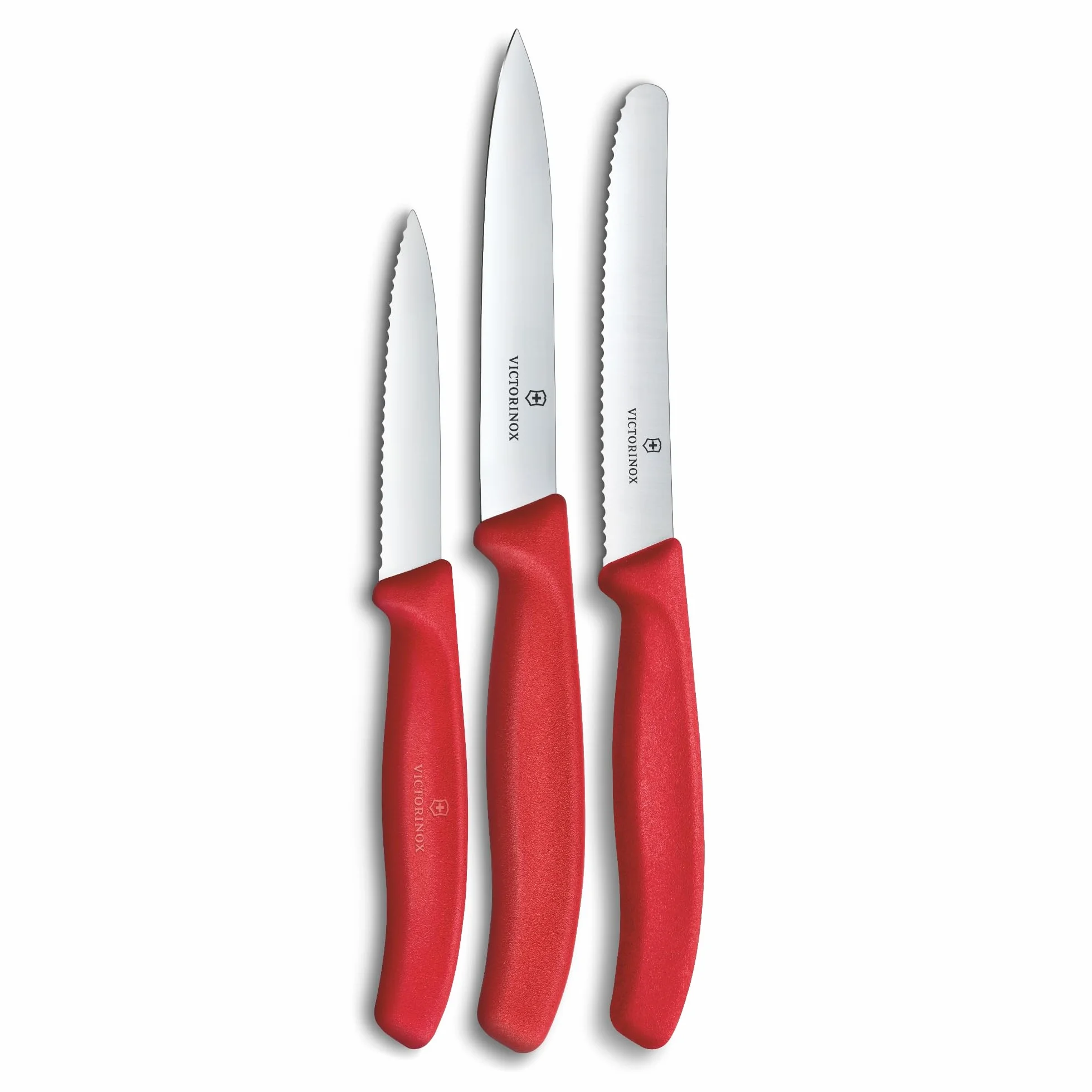 Set di coltelli da cucina Victorinox Swiss Classic, 3 pezzi, Coltello per verdure, pomodori e colazione, Manico in plastica robusta, Acciaio inossidabile, Rosso