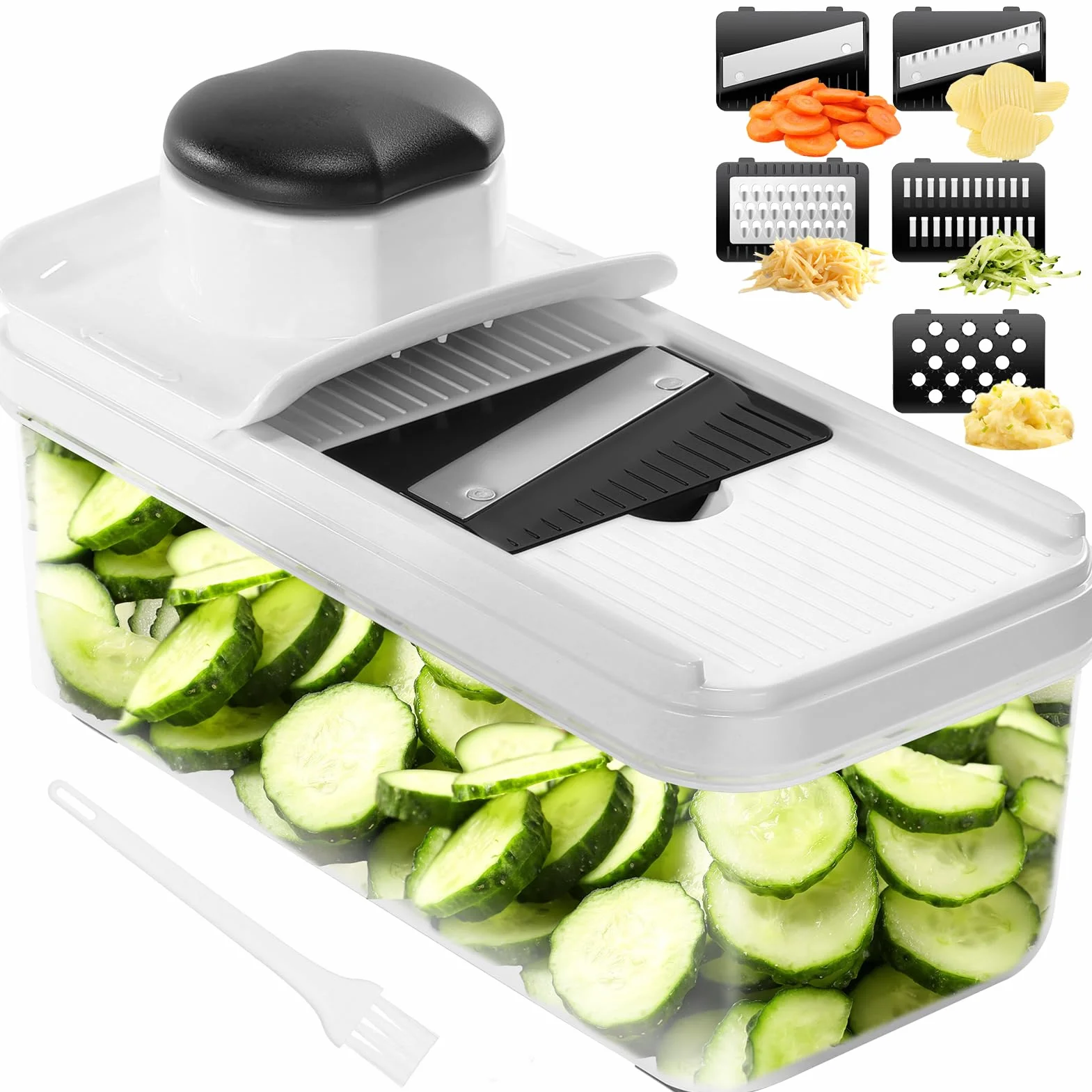 Mandolina per Verdure, Affetta Taglia Verdure Manuale, Mandolina Affettatrice Professionale, con 5 Lame Intercambiabili per Cipolla Cetriolo Zucchine Carote (Nero)