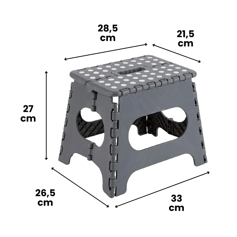 Sgabello pieghevole multiuso Avalon realizzato in PVC resistente. Scala a 1 gradino o scala pieghevole per l'uso come sgabello pieghevole da cucina. Questo sgabello basso misura 27 x 33 x 26,5 cm