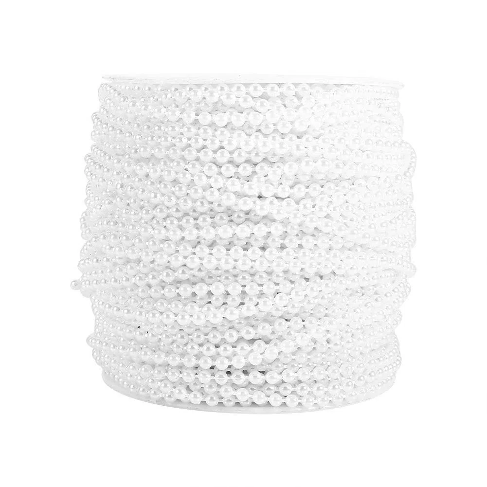 Perle Decorative Artificiali 3mm Bianco in Bulk con Filo da Pesca per Centrotavola Matrimonio Decorazioni Fai da Te Ghirlande Addobbi 50m Rotolo