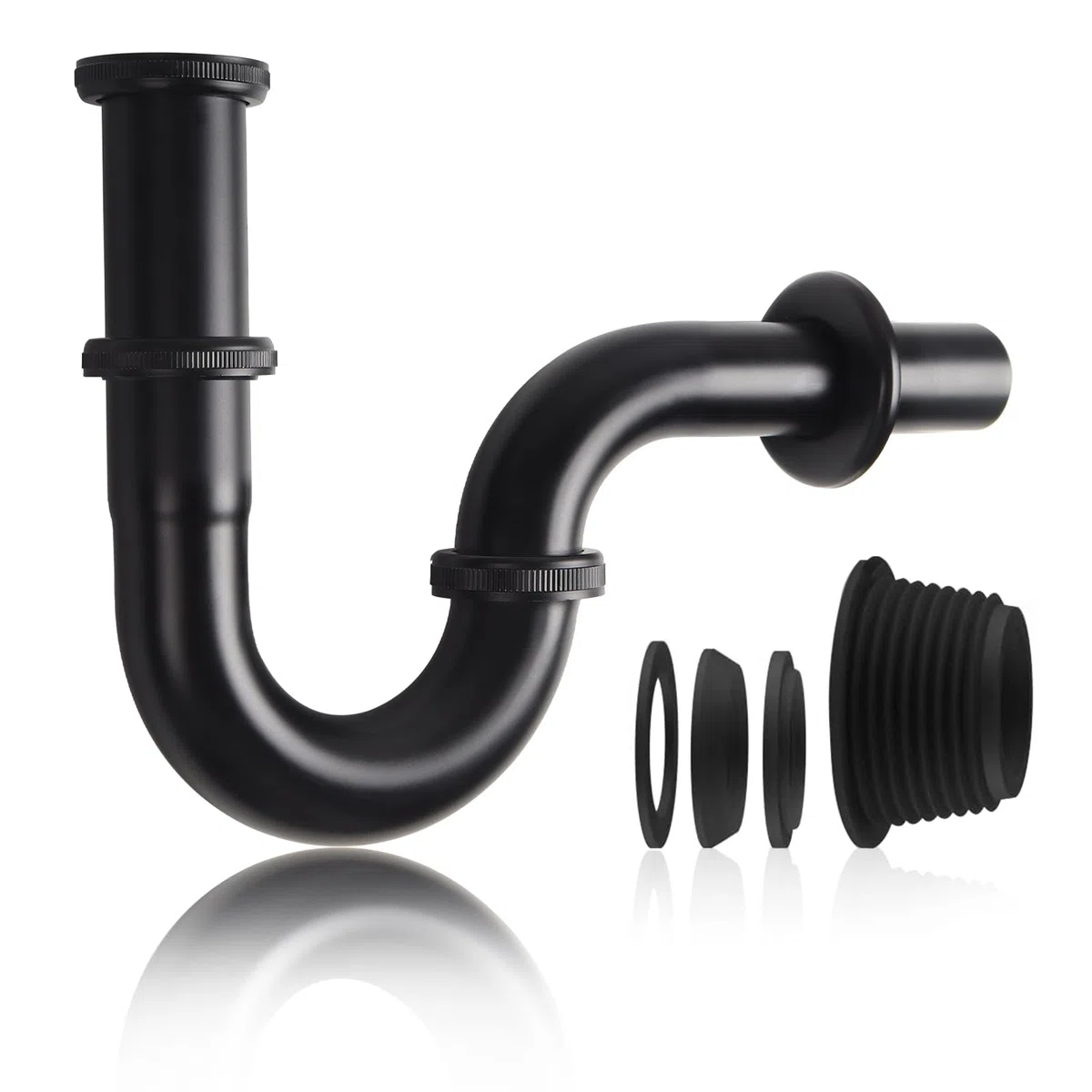 Sifone Lavabo Bagno - Lavello universale a Scarico Lavandino Bagno da 1 1/4" x 32 mm, Tubo di scarico in acciaio inox per Sifone Lavandino Bagno e Cucina (Nero - Lunghezza Standard)