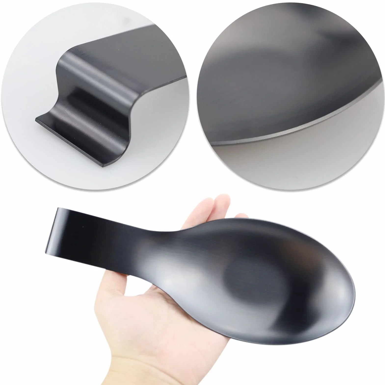 LAMXD Riposare Cucchiaio in Nero Opaco, Porta Utensili Da Cucina in Acciaio Inossidabile per Fornello, Mestoli, Pinze, Spatola (1PC-9,5 Pollici)
