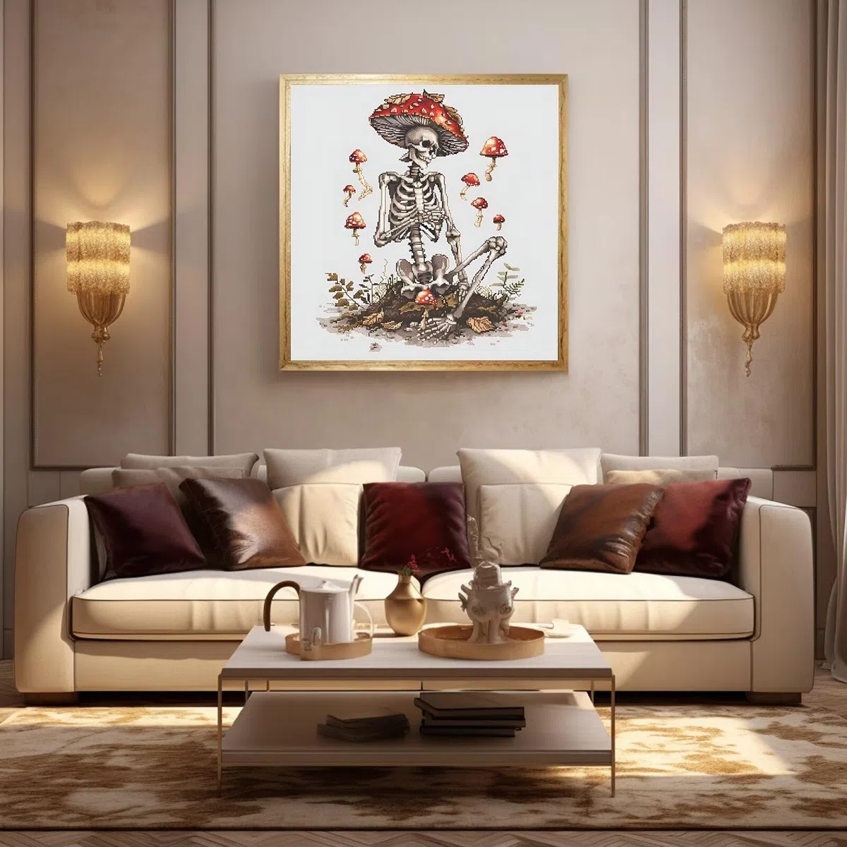 Xinpinzhou Kit Punto Croce Prestampato da Ricamare Completo, 11CT, 36x36 cm | Scheletro Schemi Facili per Principianti, Set Ricamo Completato ha Aspetto Raffinato per Decorazioni Parete o Regalo Mamma