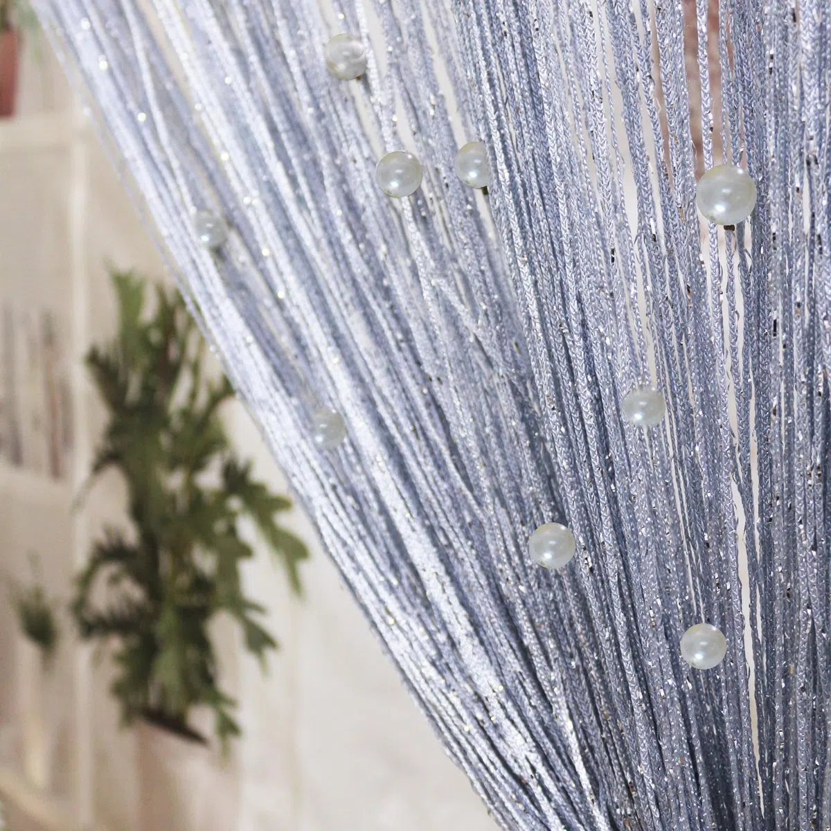 Tenda a Fili con Perle Bianche 100 x 200 cm - Protezione Dagli Insetti per Porta e Balcone con Perline