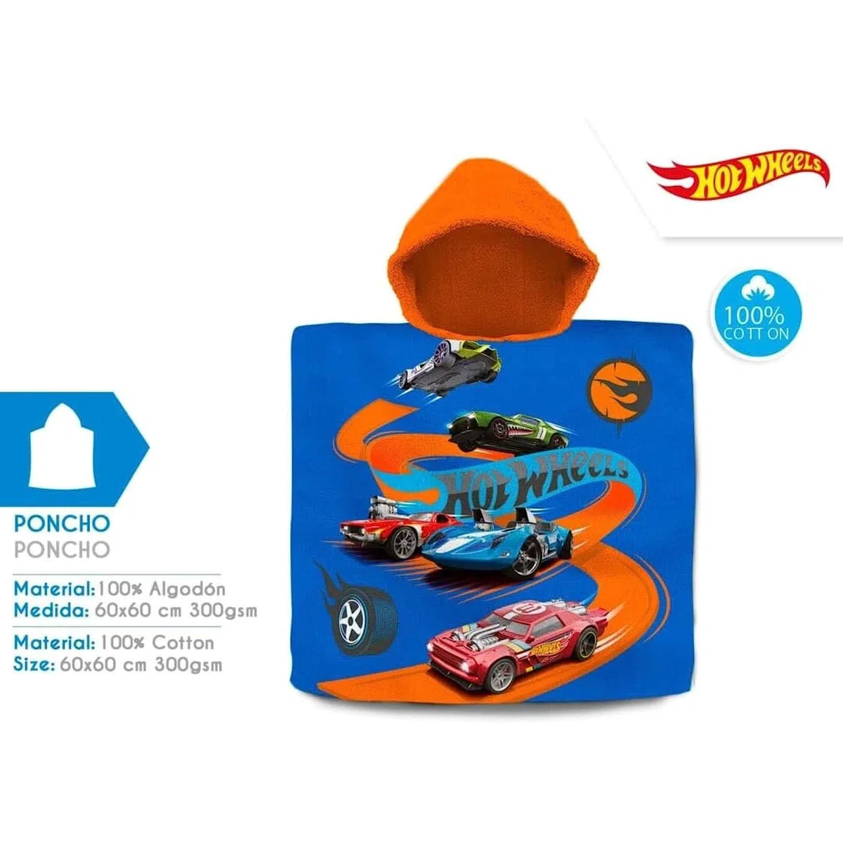 Poncho toalla Hot Wheels algodon