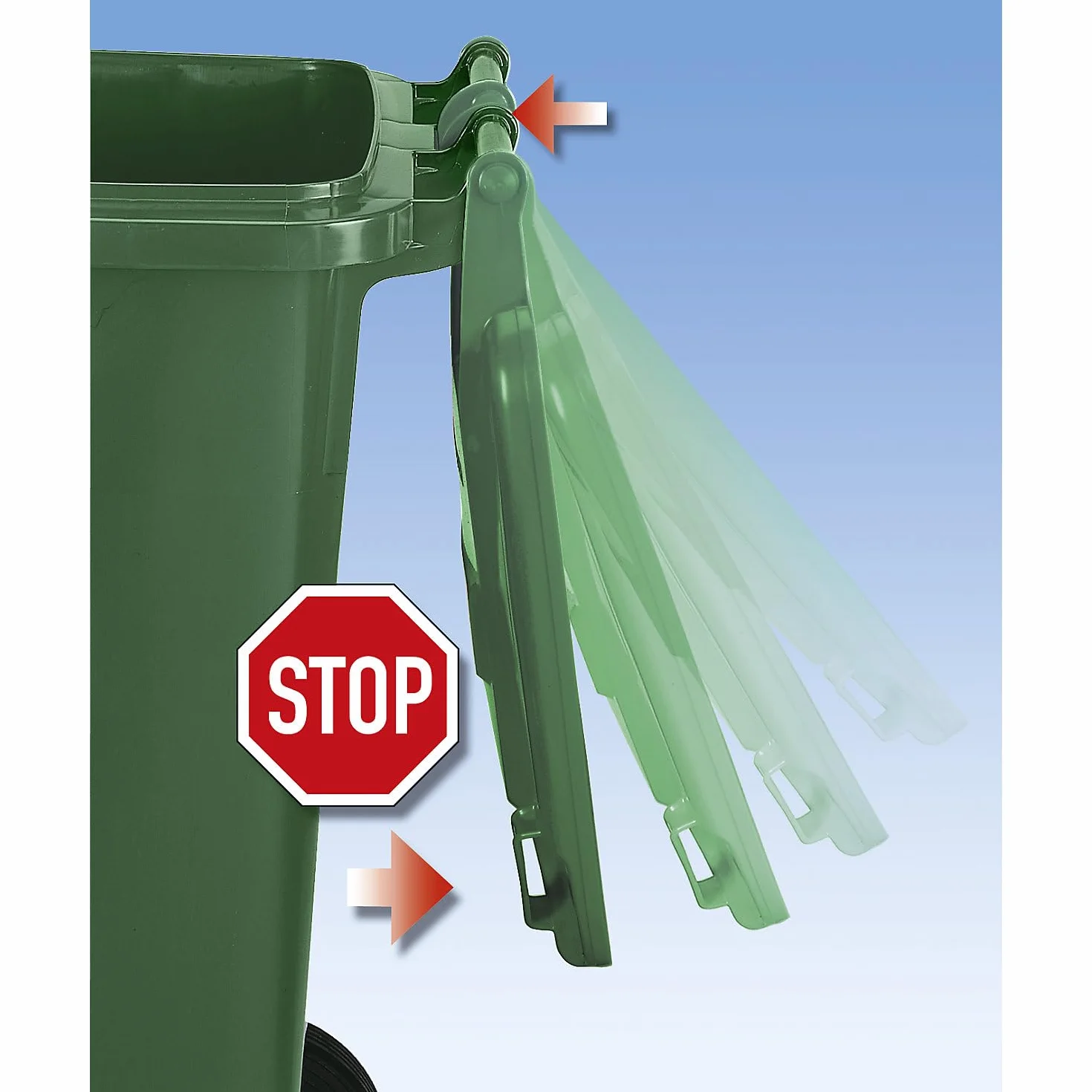 EUROKRAFT pro | Bidone per rifiuti in plastica DIN EN 840 | capacità 240 l | largh x alt x prof 580 x 1100 x 740 mm | verde