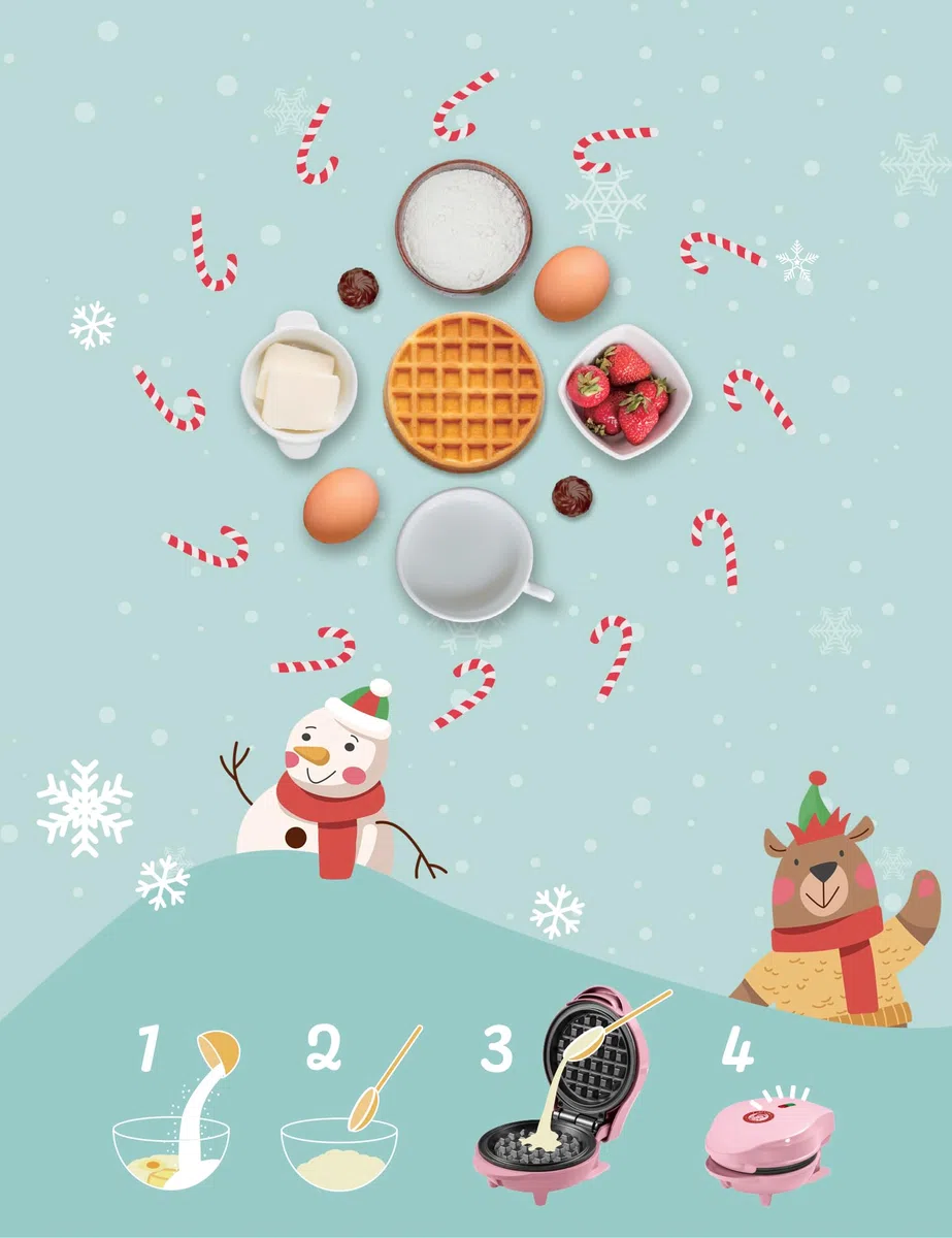 Bestron Piastra per Waffle in Edizione Natalizia, Edizione Limitata, Macchina per Waffle con Rivestimento Antiaderente, per Natale, Feste o come Regalo, Dimensione Waffle 10 cm, Colore: Rosa opaco