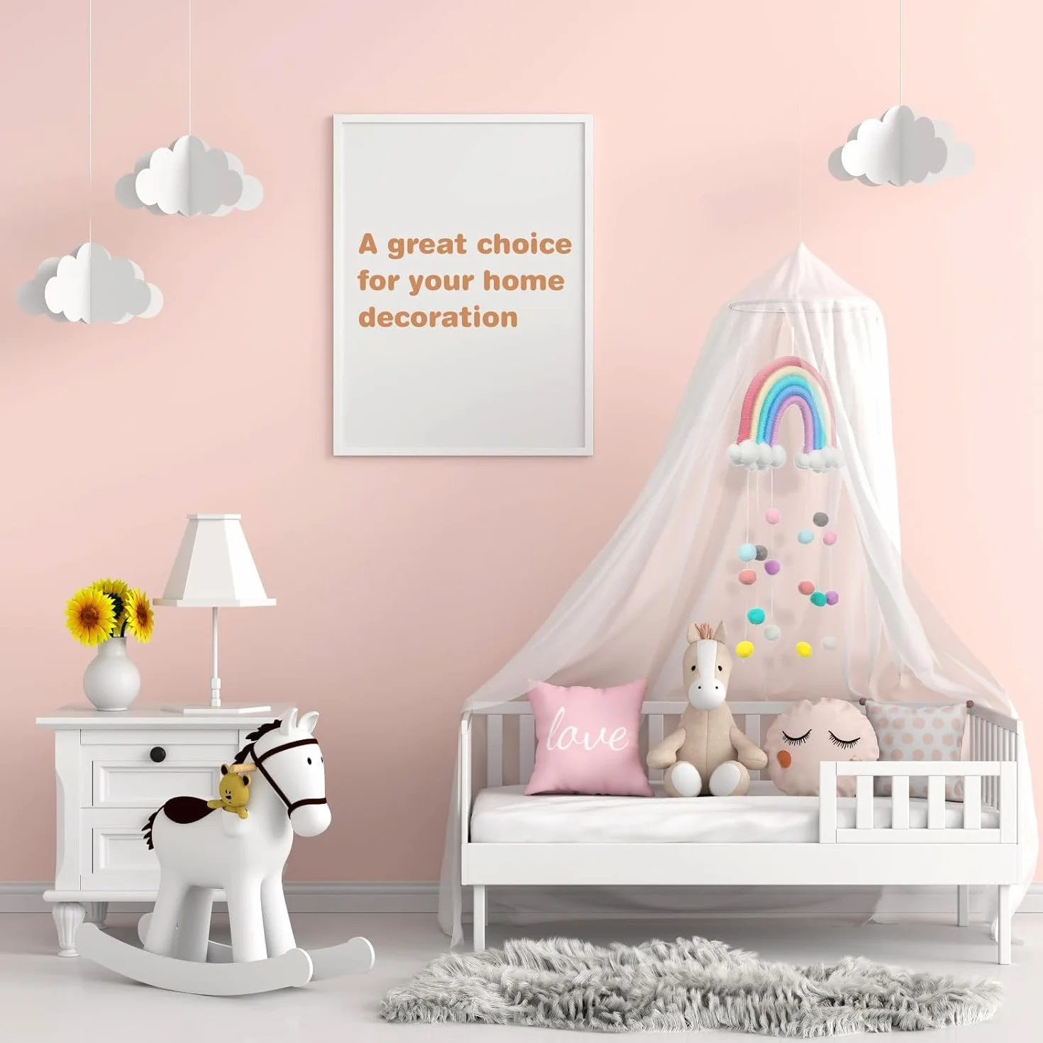 GooODCHANCEUK - Decorazione da parete in macramè arcobaleno con nuvole, ornamenti da parete con pompon, per cameretta dei bambini