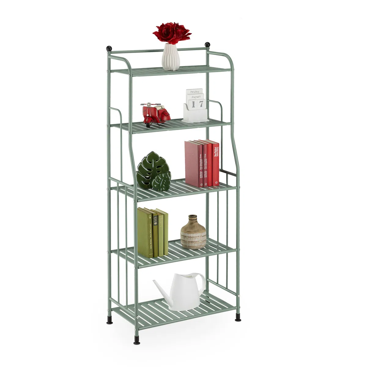 Relaxdays Scaffale in Metallo, HxLxP: 133 x 56 x 28 cm, Mobiletto Cucina e Bagno, 5 Ripiani, Mensole Multiuso, Verde