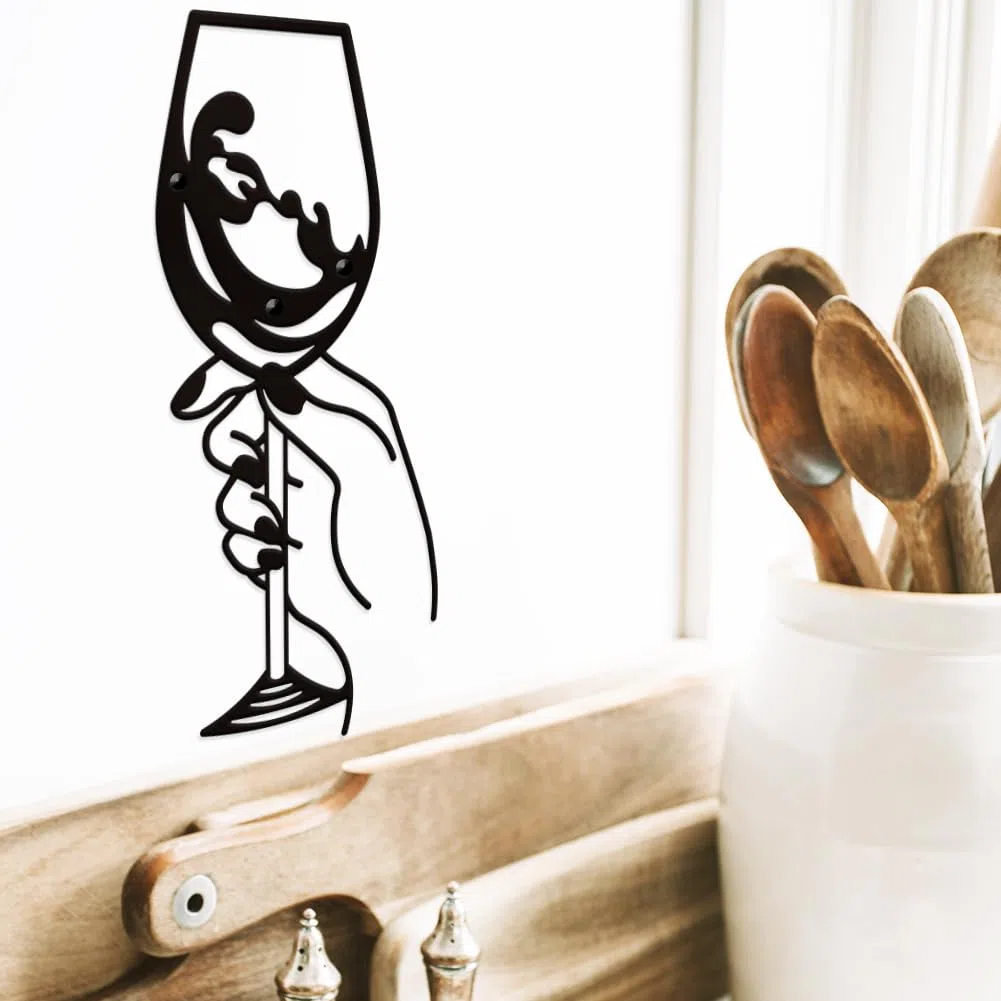 NBEADS Decorazione Da Parete In Metallo con Calice Da Vino, Decorazione Da Parete Nera Silhouette Wall Art Moderne Sculture Da In Metallo per Decorazioni Da Appendere Alla Casa Moderna, 28x13cm