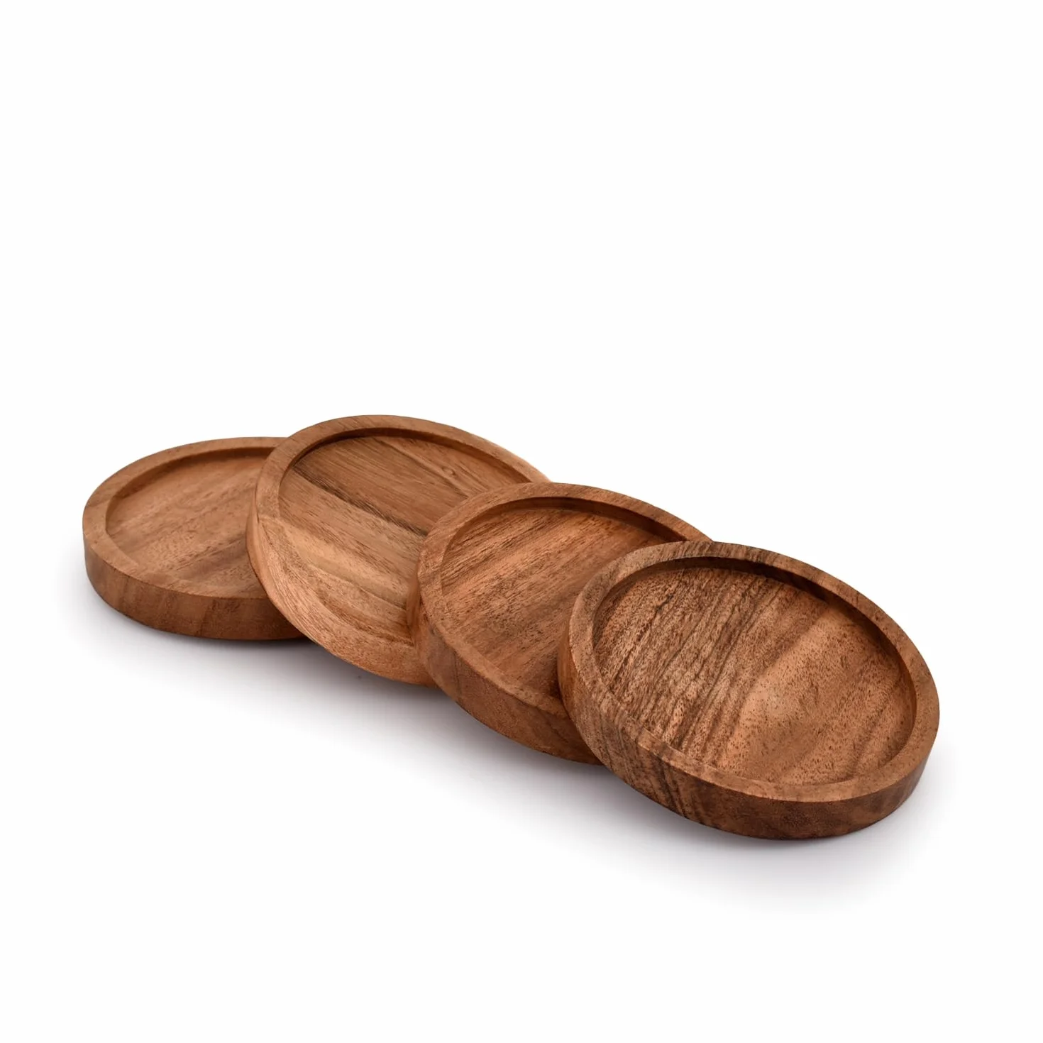 Kaizen Casa Set di 4 Sottobicchieri in Legno di Acacia Naturale per Bevande - Protezione da Tavolo per Qualsiasi Tipo di Superficie