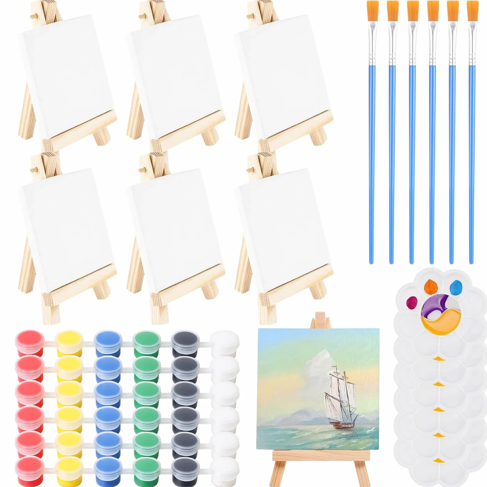 Set di 30 pezzi Mini Tele con Cavalletto in Legno per Pittura Artisti Principianti