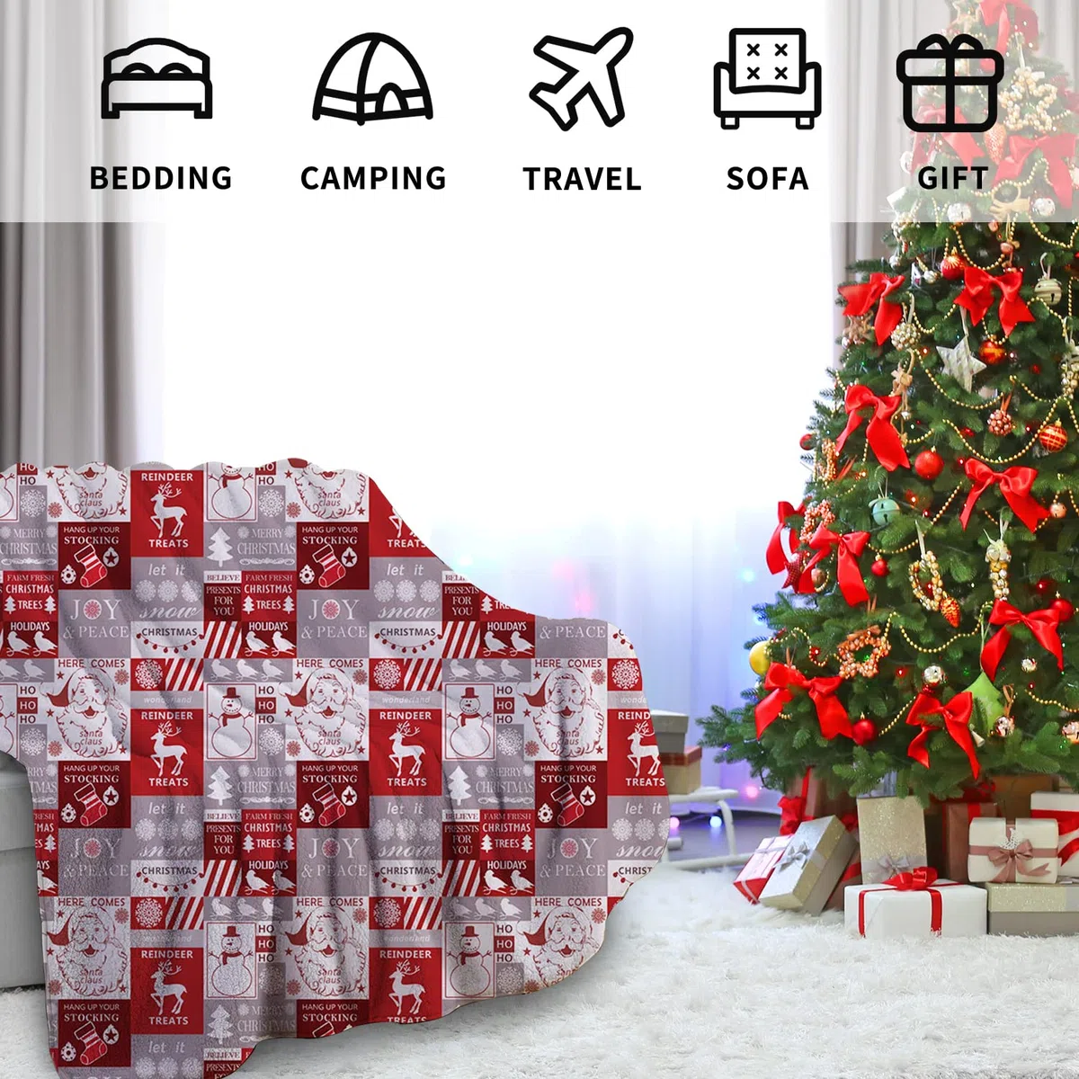 Coperta Sherpa di Natale Super Morbida e Soffice per TV, Divano e Letto - Decorazione Vacanza per Adulti e Bambini (A, 130x150cm)