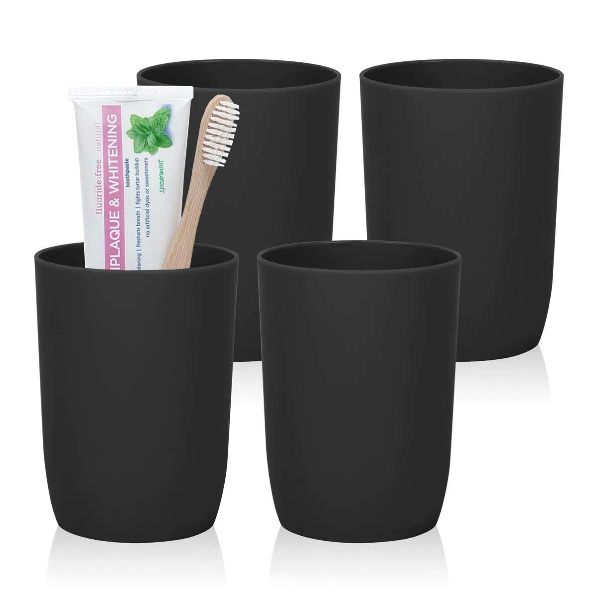 Set di 4 bicchieri per spazzolini da denti, impilabili, 280 ml, per bagno e viaggi, colore: nero AstraLoom