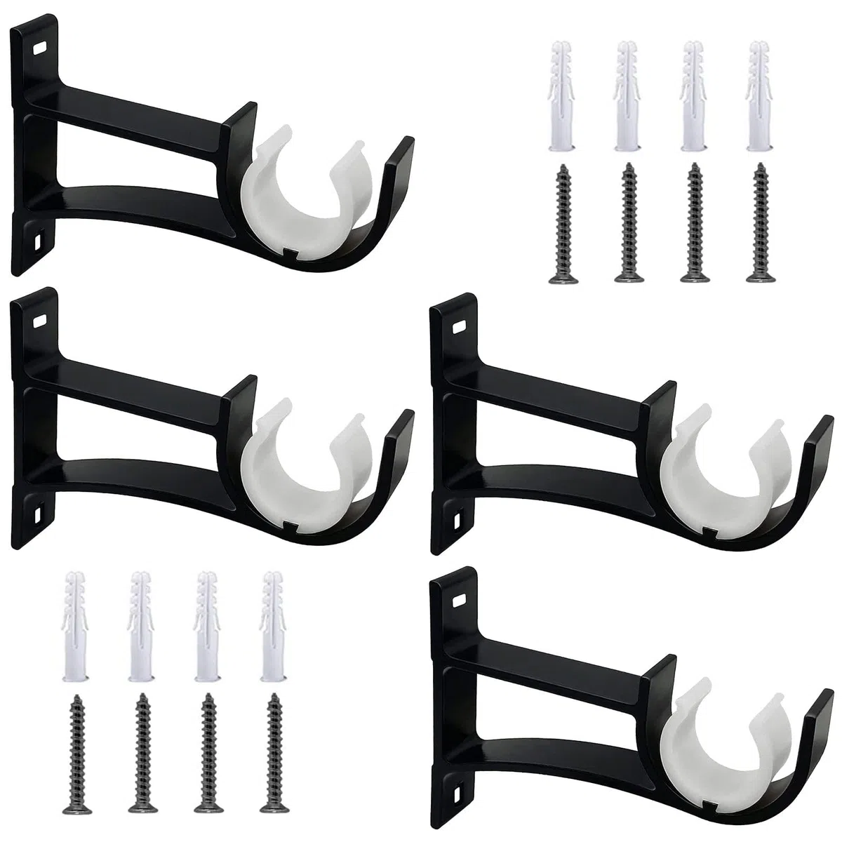 Staffe per aste per tende, 2,5 cm, colore nero, resistenti, in metallo, per aste per tende da parete, supporto per aste per tende da 25-30 mm, set da 4