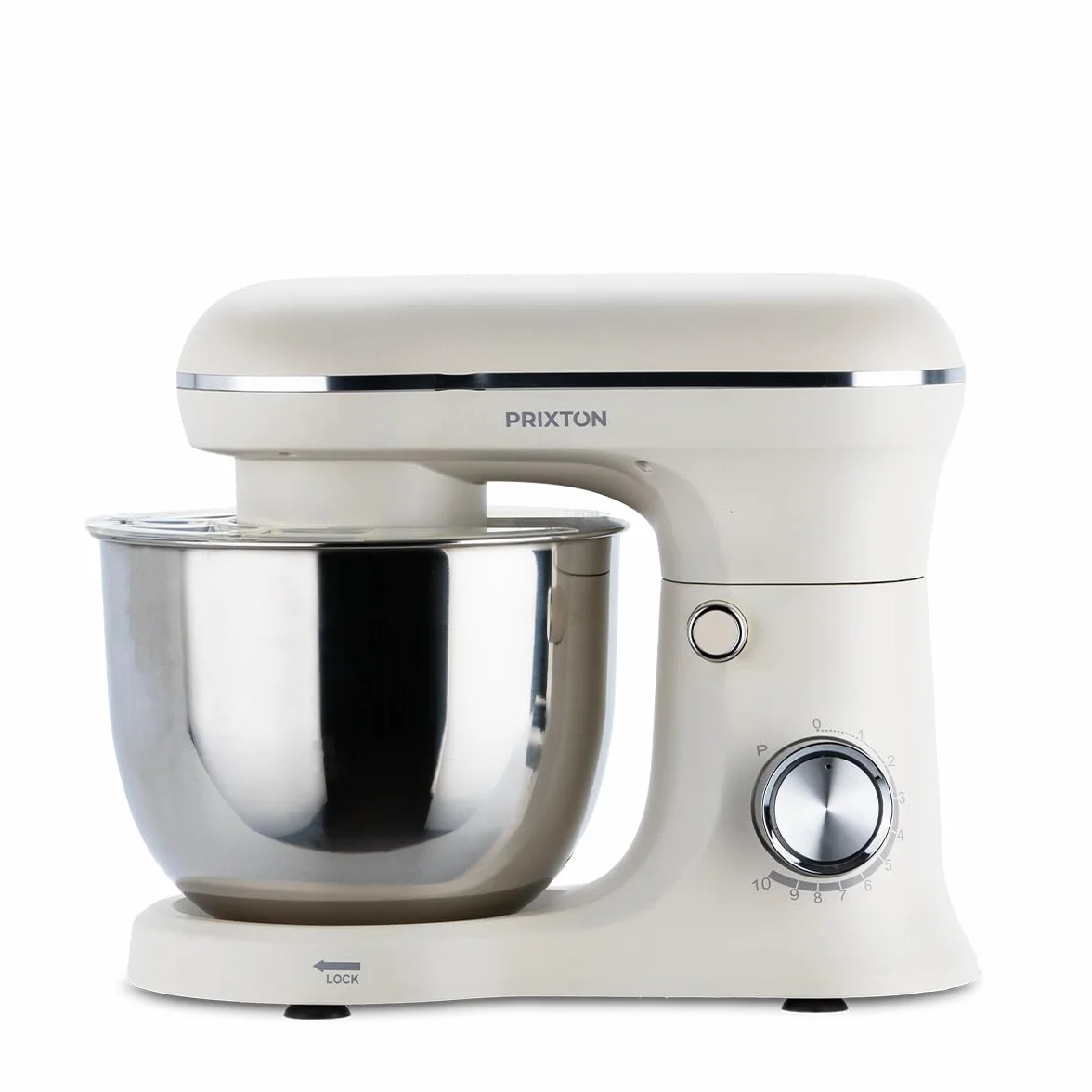 PRIXTON Frullatore Impastatrice KR250 per Pasticceria, Potenza 1500 W, 10 velocità, Ciotola Acciaio Inox da 5 litri, 3 accessori, Coperchio Trasparente (Crema Bianca)