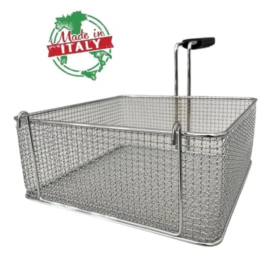 FCR0252 - CESTINO MADE IN ITALY PER FRIGGITRICE PROFESSIONALE MISURE 290X300X120H MM + GANCI IN ACCIAIO CROMATO CESTELLO FRIGGITRICE ACCIAIO