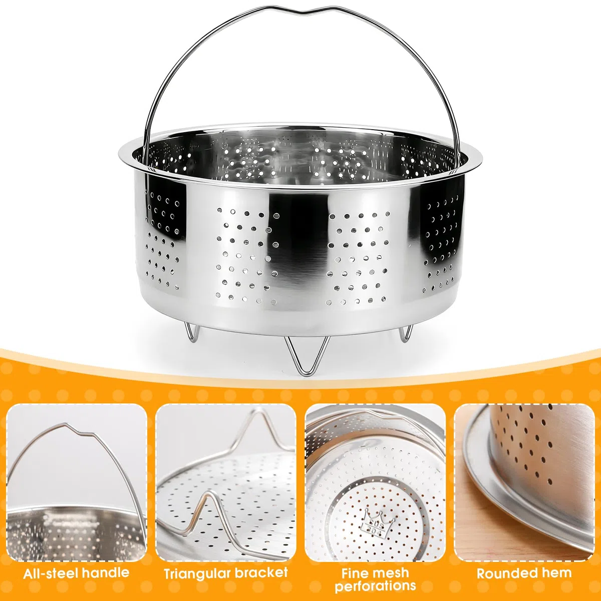 BINYI Inserto per pentola a vapore in acciaio inox 304, inserto per vapore, 17,5 cm, per pentola a vapore, inserto per pentole, cestello a vapore, pentola a pressione, stufare verdure, frutta e uova