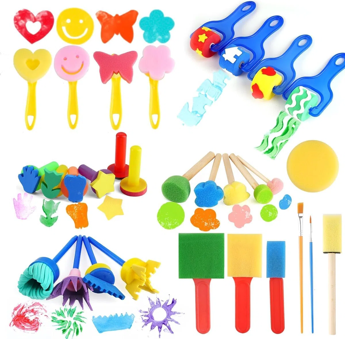 Set di pennelli per pittura in spugna, 30 pezzi, set di pennelli per bambini, per l'educazione precoce, artigianato fai da te e pittura in ceramica