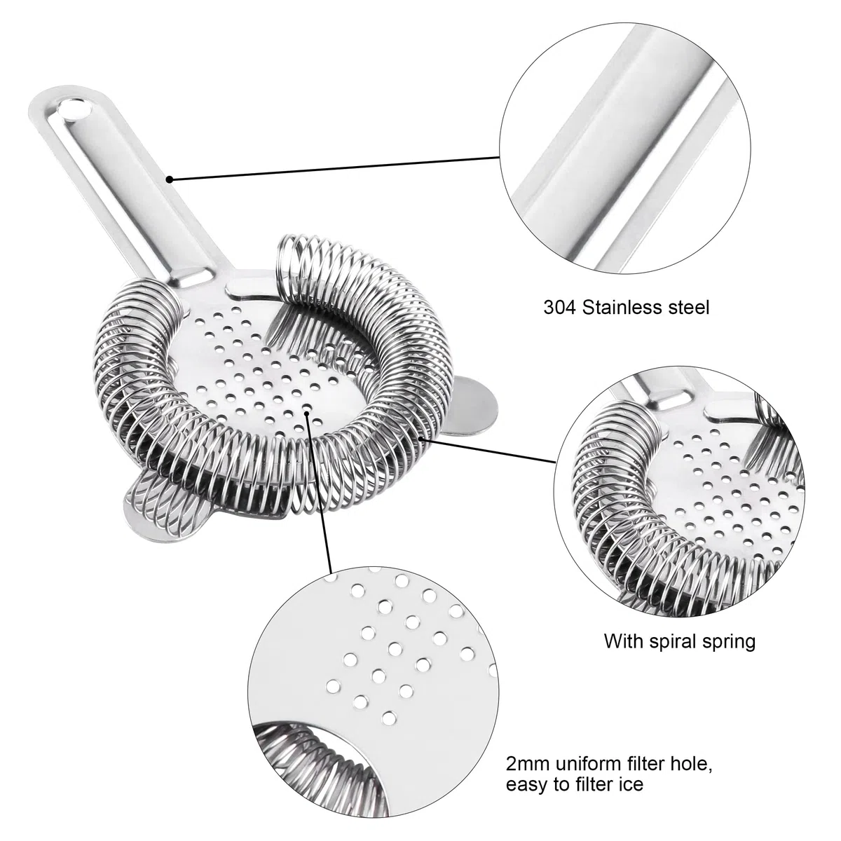 2Pcs Colino da Cocktail in Acciaio Inox - Strumento Professionale Per Bevande, Party, Bar e Club - Argento
