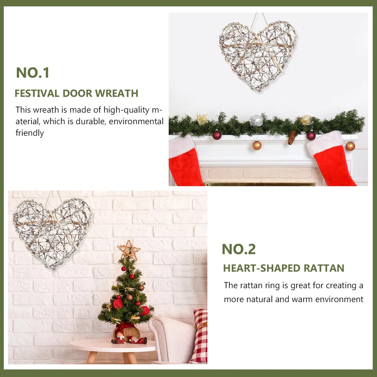 Corona Decorativa a Forma di Cuore in Rattan Naturale per Decorazioni Natalizie e Fai-da-te, per Ambienti Esterni e Feste Design Classico e Materiale Resistente