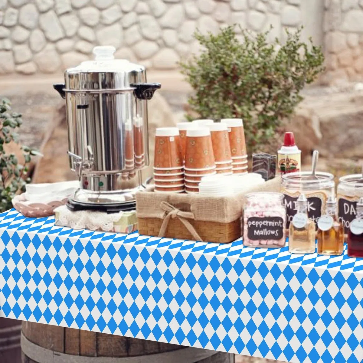 Confezione da 4 tovaglie Oktoberfest – blu e bianco a quadretti tovaglia da birra, tovaglia rettangolare Oktoberfest per decorazioni tedesche per Oktoberfest accessori, 220 x 137 cm