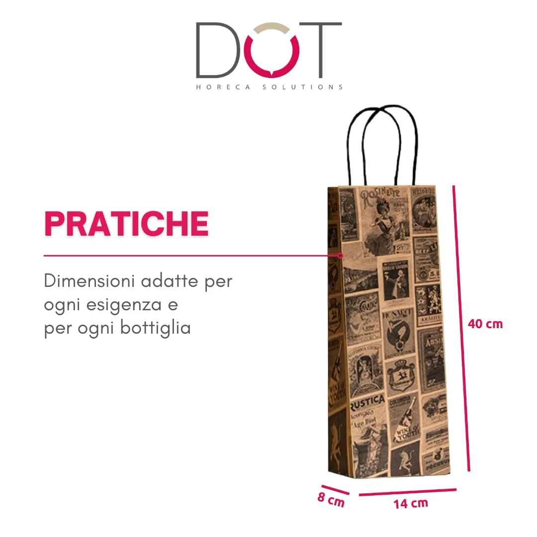 DOT Horeca Solutions Sacchetti Portabottiglia Vintage 14x8x40 cm, 25 Pezzi